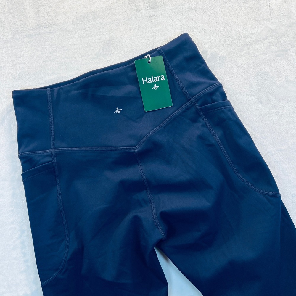 Halara Womens Navy Blue Fleece Lined High Waisted Pocket Leggings Medium 7/8